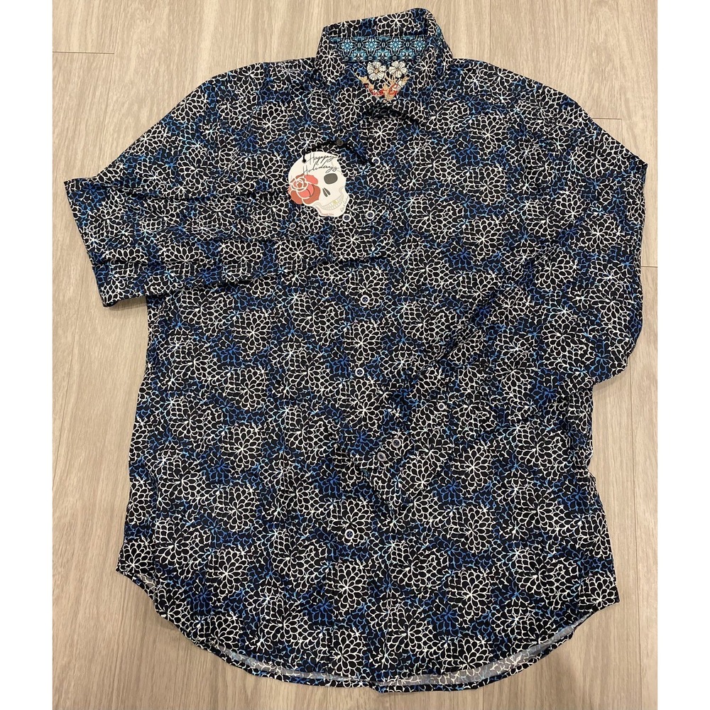 Robert Graham Geometric Floral Colorful Vibrant Print Sport Shirt Blue XL $198